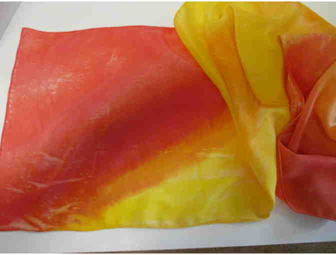 Adorn yourself with sunrise hues - Hand Painted Silk Crepe Scarf