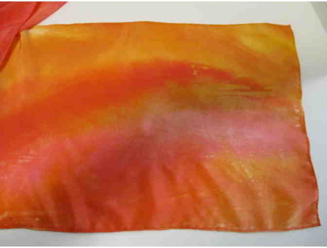 Adorn yourself with sunrise hues - Hand Painted Silk Crepe Scarf