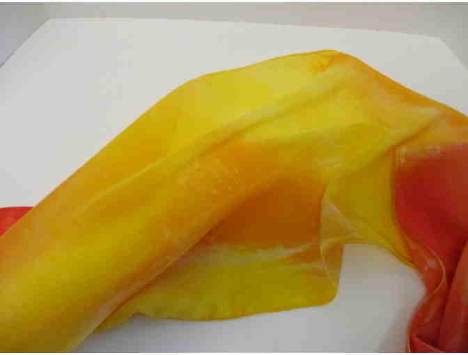 Adorn yourself with sunrise hues - Hand Painted Silk Crepe Scarf
