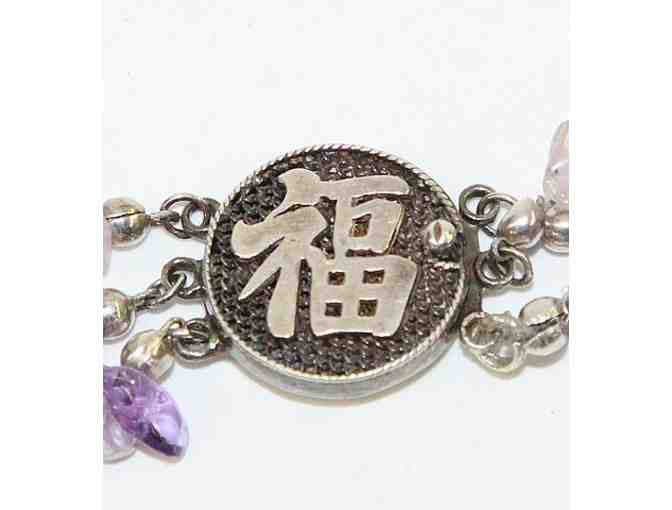 Dazzling Amethyst Quartz Necklace with 'Happiness' symbol