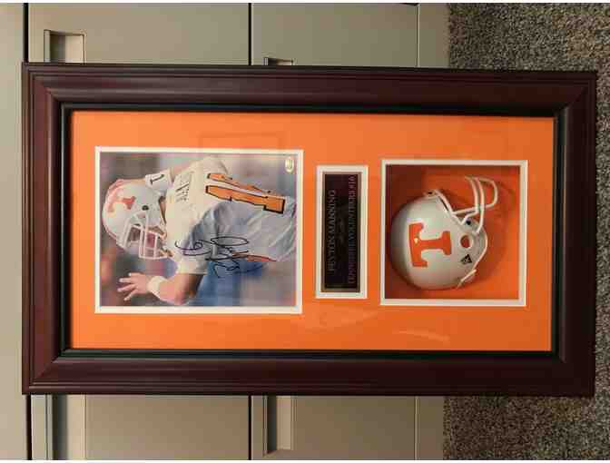 Autographed Peyton Manning Picture and Mini Helmet