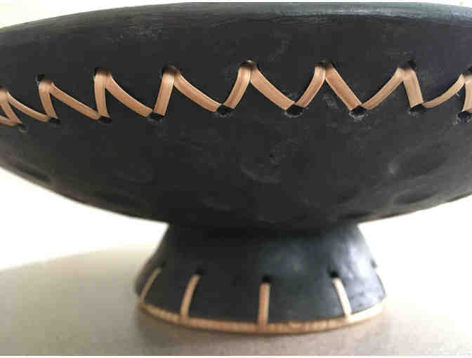 Handmade/Fair trade from India Pedestal Clay and Natural Fiber Fruit Bowl