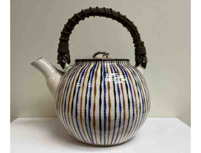 An Attractive Japanese Tea Pot Glazed in Brilliant Multi Colored Stripes - Photo 1