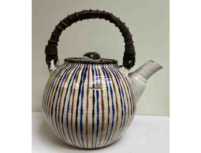 An Attractive Japanese Tea Pot Glazed in Brilliant Multi Colored Stripes