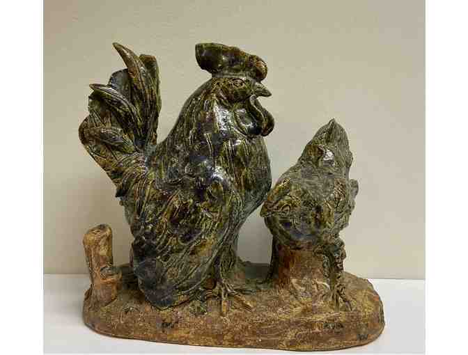 Japanese Rooster & Hen Handmade Hand-Painted Ceramic Sculpture - Photo 1