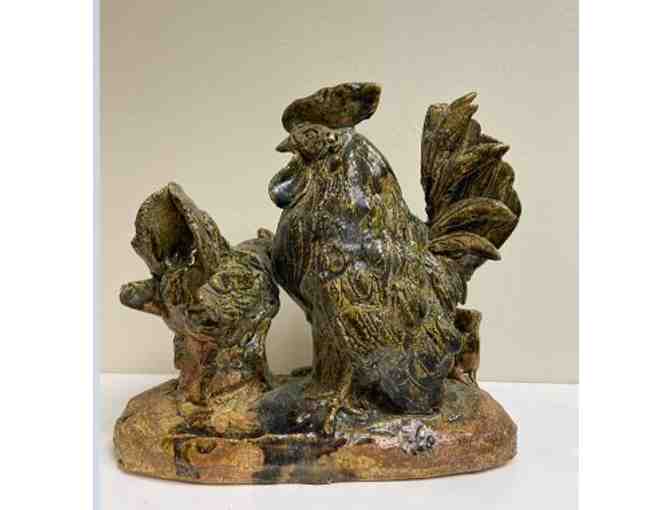 Japanese Rooster & Hen Handmade Hand-Painted Ceramic Sculpture