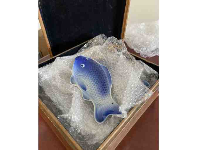 Antique Blue and White Fish Serving Plates - Photo 1