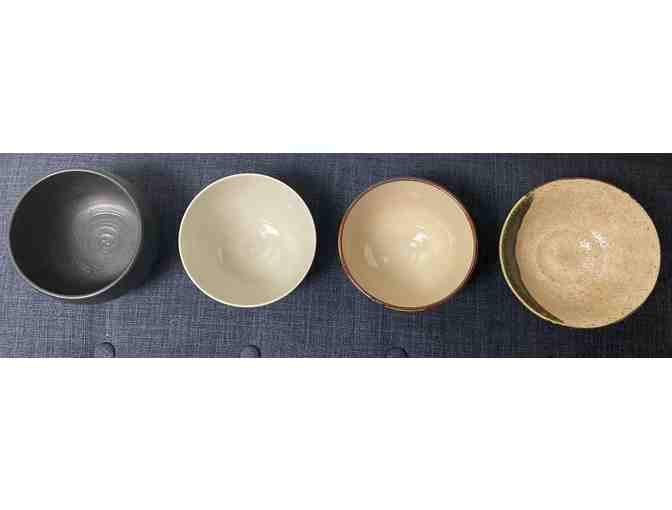 Four Hand Made and Painted Pottery Tea Bowls from Japan