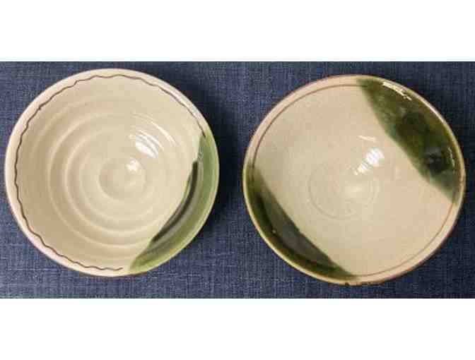 Two Hand Made and Painted Pottery Tea Bowls from Japan