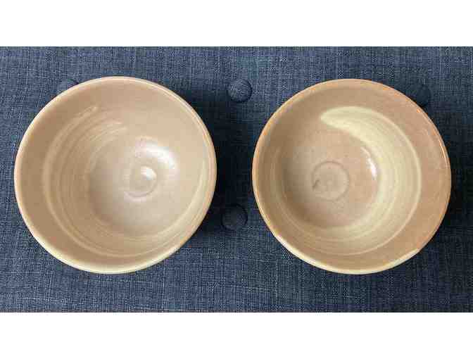 Two Hand Made and Painted Pottery Tea Bowls from Japan