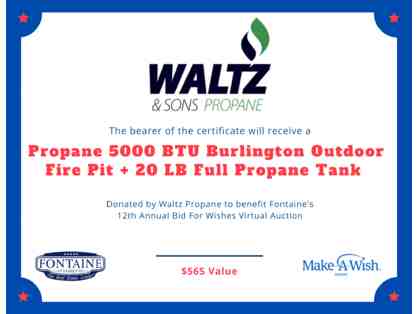Propane 5000 BTU Burlington Outdoor Fire Pit + Full 20 LB Propane Tank