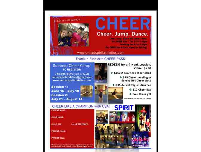 United Spirit Athletics-  Evening Cheer Summer Camp (1 Month) Cheer Pass