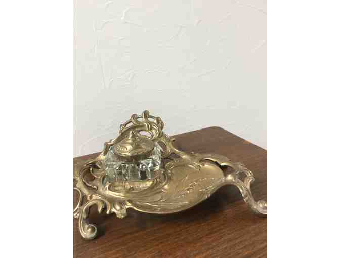 Brass Beaux Arts Inkwell and Stand - Photo 1
