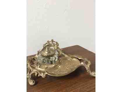 Brass Beaux Arts Inkwell and Stand