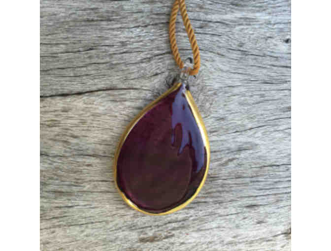 Yummi Glass Gold and Purple Long Pear Necklace