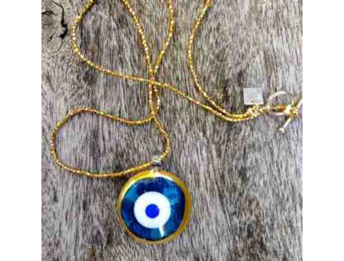Yummi Glass Evil Eye Necklace Outlined with 24K Gold Paint