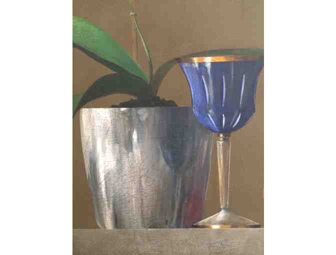 Still Life oil painting in a gold leaf frame by Wilmer.