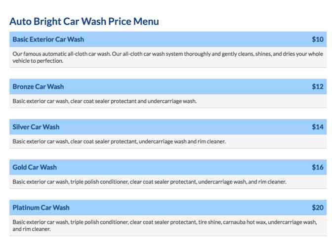 AutoBright Car Wash - One (1) book of Five (5) Platinum level Car Wash passes