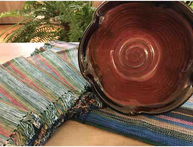Handmade Guatemalan placemats and large ceramic serving bowl