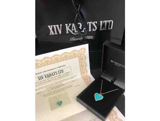 14k Gold, Diamond and Turquoise Heart Necklace from XIV Karats
