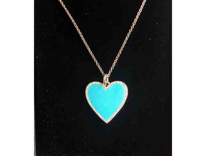 14k Gold, Diamond and Turquoise Heart Necklace from XIV Karats
