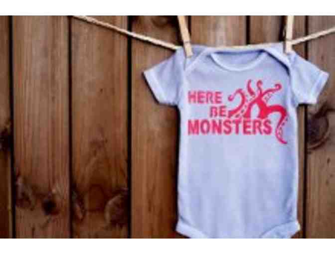 2 adorable onesies by Momo Pics (winner to choose sizes) - 'Here Be Monsters' & 'Lamb'