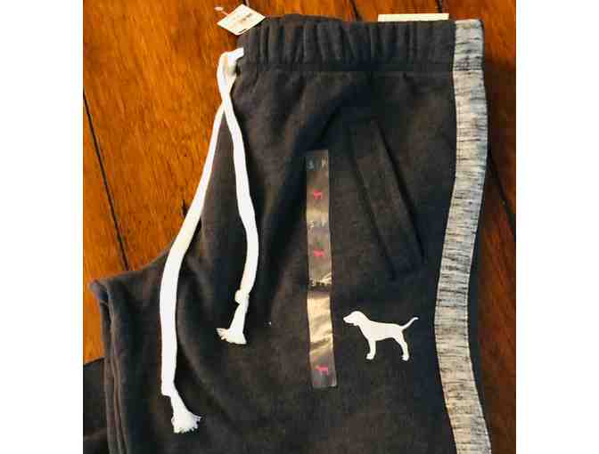 Victoria's Secret PINK Boyfriend Sweatpants in Grey with Side Stripes (Small)
