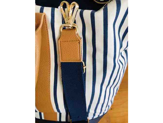 Striped Canvas Tote Bag with Added Crossbody Strap