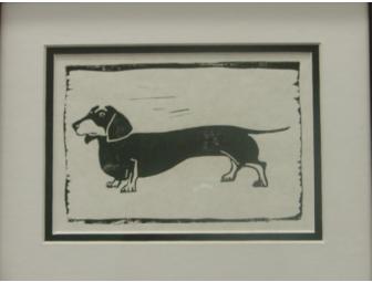 Framed Linoleum Print of Dachshund