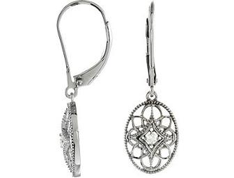 STERLING SILVER & DIAMOND OVAL LEVER BACK EARRINGS