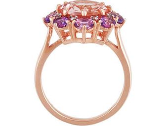 14k ROSE GOLD, MORGANITE, AMETHYST & DIAMOND RING
