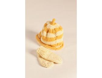 Set of Hand-Knit 18 Month Baby Hat and Mittens
