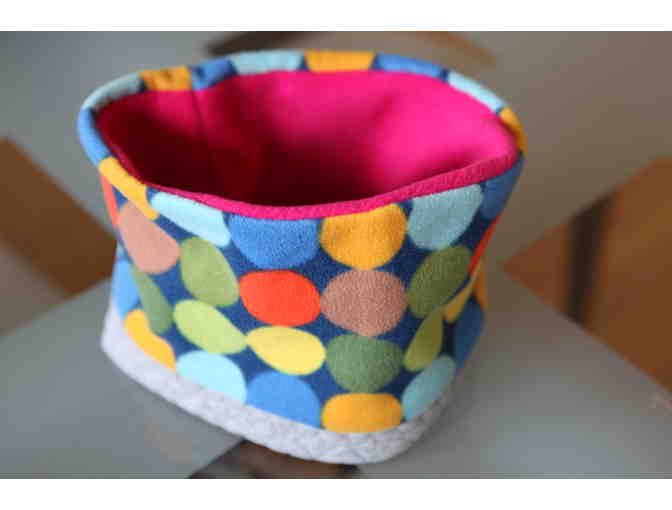 Cozy, Reversible Fleece Scarf - Hot Pink and Grey With Green, Blue, and Yellow Dots