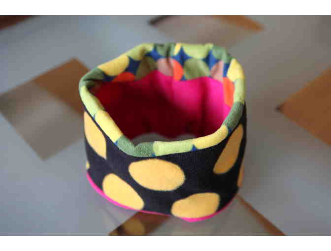 Cozy, Reversible Fleece Scarf - Solid Hot Pink and Gold Dots on Black Background