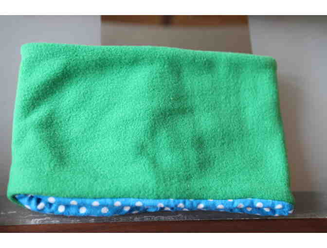 Cozy, Reversible Fleece Scarf - Green and Sky Blue With White Dots
