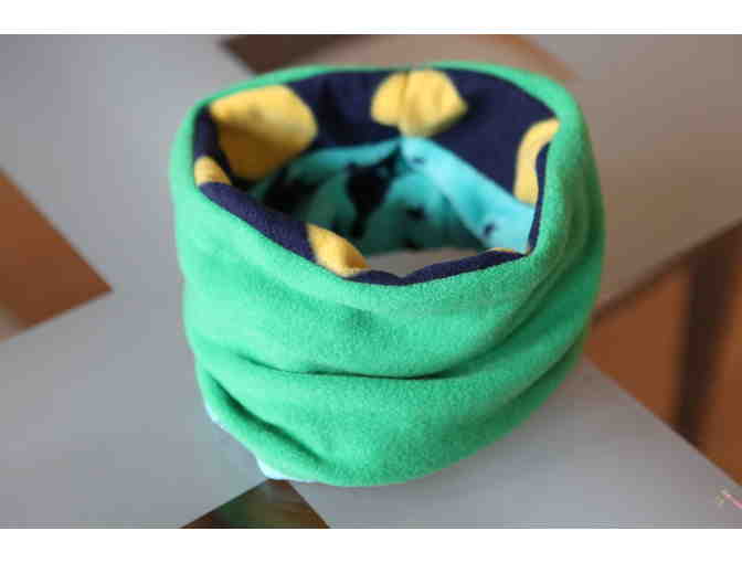Cozy, Reversible Fleece Scarf - Space Theme In Turquoise, Navy, and Solid Bright Green