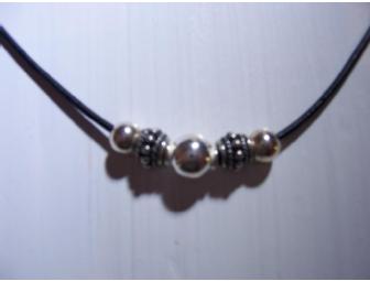 Leather & Sterling  Bead Necklace
