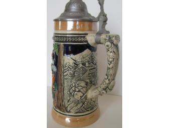 Vintage German Beer Stein - 2 Liter - Pewter Lid