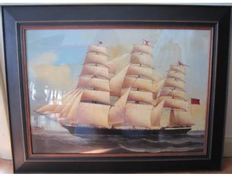 Vintage Art Print - Sail Ship at Sea - Framed