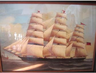 Vintage Art Print - Sail Ship at Sea - Framed