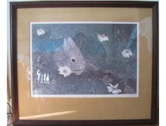 Rabbit Art Print - Framed with Burlap Matting