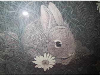 Rabbit Art Print - Framed with Burlap Matting