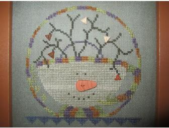 Handcrafted Counted Cross Stitch - Snowman Teacup