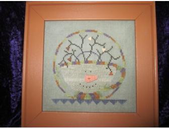 Handcrafted Counted Cross Stitch - Snowman Teacup