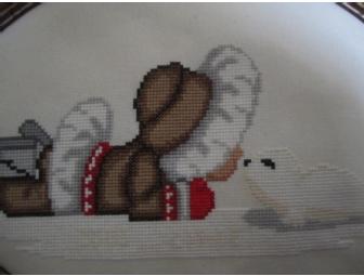 Handcrafted Counted Cross Stitch - Framed Artwork - Eskimo Kiss with Baby Seal