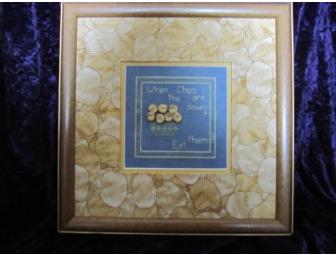 Handcrafted Counted Cross Stitch - Matted and Framed - When the Chips are Down Eat Them