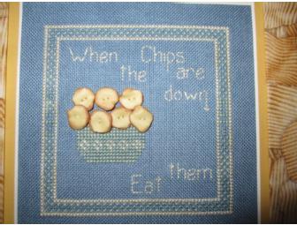 Handcrafted Counted Cross Stitch - Matted and Framed - When the Chips are Down Eat Them
