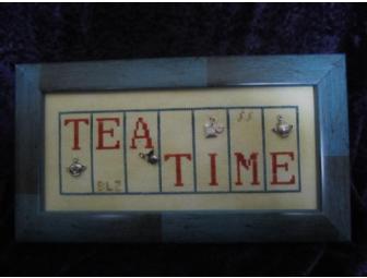 Handcrafted Counted Cross Stitch - Framed Artwork 'Tea Time'