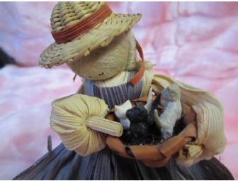 Cornhusk Doll - Lady Holding a Basket of Kittens - By: Nan's Dolls