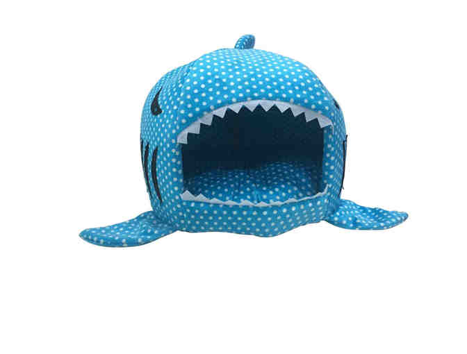 Blue Shark Pet Bed with White Polka Dots
